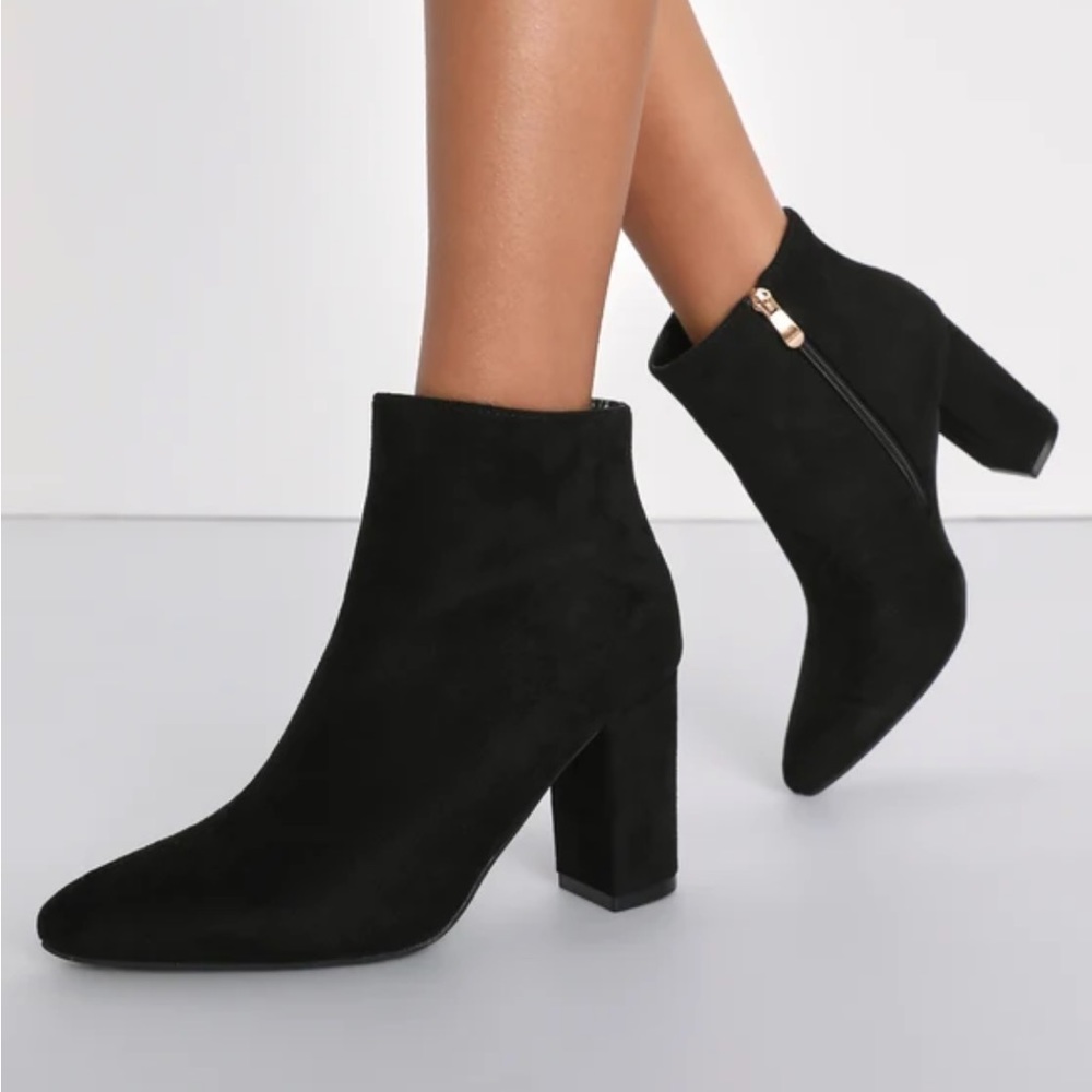 Lulus Ottava Black Suede High Heel Booties